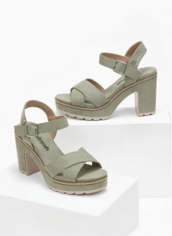 Πέδιλα με μπαρέτα Crossover Refresh 170695 - Χακί -The Fashion Project κατάστημα pedila suede me ekswteriki rafi refresh 170695 110323 ysls