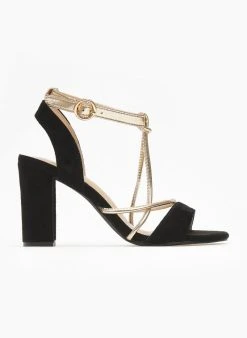 The Fashion Project Πέδιλα Suede με λεπτά λουράκια - Μαύρο