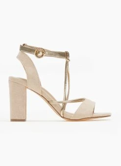 The Fashion Project Πέδιλα Suede με λεπτά λουράκια - Μπεζ