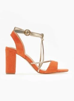 The Fashion Project Πέδιλα Suede με λεπτά λουράκια - Πορτοκαλί