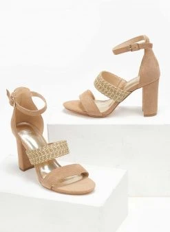 The Fashion Project Πέδιλα Suede με μπαρέτα - Κάμελ -The Fashion Project κατάστημα pedila suede me mpareta 111732 yvxk