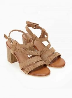 The Fashion Project Πέδιλα με μπαρέτα Suede - Κάμελ -The Fashion Project κατάστημα pedila suede me plekto sxedio 103980 sbn1