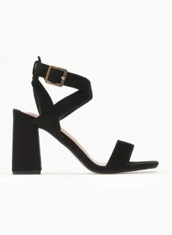 The Fashion Project Πέδιλα Suede με χιαστί δέσιμο - Μαύρο