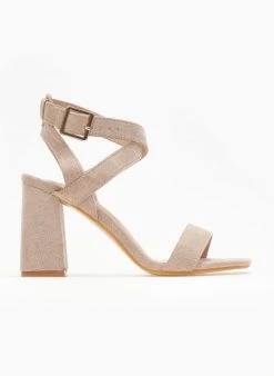 The Fashion Project Πέδιλα Suede με χιαστί δέσιμο - Τάουπε