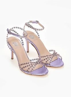 Πέδιλα με στρας και διαφάνεια Tfp - Λιλά -The Fashion Project κατάστημα pedila tfp me diafaneia kai petres 104258 mh1d