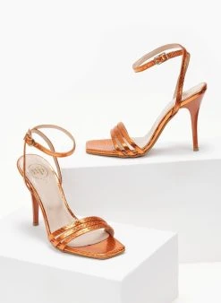 Πέδιλα με μπαρέτα και Pattern στα λουράκια Tfp - Πορτοκαλί -The Fashion Project κατάστημα pedila tfp me patten fidi 105253 o015