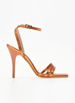 Πέδιλα με μπαρέτα και Pattern στα λουράκια Tfp - Πορτοκαλί -The Fashion Project κατάστημα pedila tfp me patten fidi 105253 t0nt