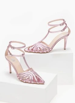 Πέδιλα με μπαρέτα σε μεταλλικά με ανοίγματα Tfp - Ροζ -The Fashion Project κατάστημα pedila tfp metallika me anoigmata 103720 bk3u