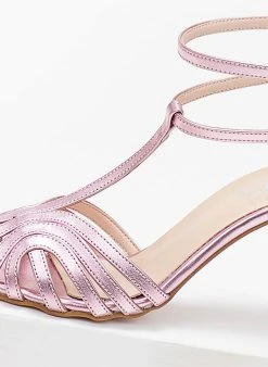 Πέδιλα με μπαρέτα σε μεταλλικά με ανοίγματα Tfp - Ροζ -The Fashion Project κατάστημα pedila tfp metallika me anoigmata 103720 tn7r