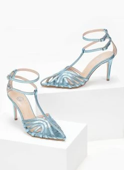 Πέδιλα με μπαρέτα σε μεταλλικά με ανοίγματα Tfp - Γαλάζιο -The Fashion Project κατάστημα pedila tfp retro metallika me anoigmata 103862 e9t6