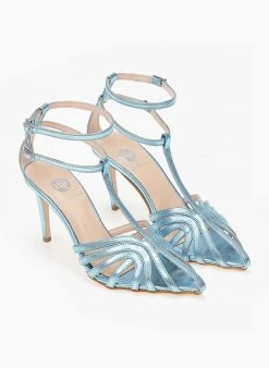 Πέδιλα με μπαρέτα σε μεταλλικά με ανοίγματα Tfp - Γαλάζιο -The Fashion Project κατάστημα pedila tfp retro metallika me anoigmata 103862 scya