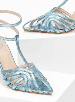 Πέδιλα με μπαρέτα σε μεταλλικά με ανοίγματα Tfp - Γαλάζιο -The Fashion Project κατάστημα pedila tfp retro metallika me anoigmata 103862 ykri