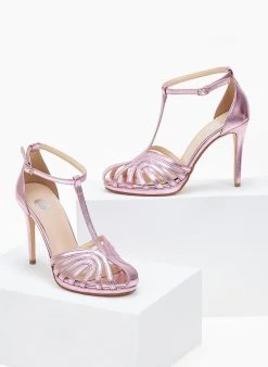 Πέδιλα με μπαρέτα ρετρό σε μεταλλικές αποχρώσεις Tfp - Ροζ -The Fashion Project κατάστημα pedila tfp retro se metallikes apoxrwseis 101158 dlb3