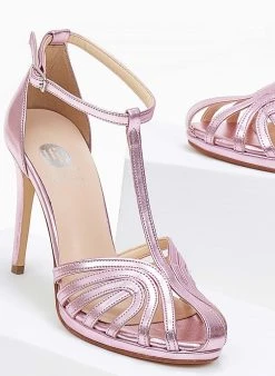 Πέδιλα με μπαρέτα ρετρό σε μεταλλικές αποχρώσεις Tfp - Ροζ -The Fashion Project κατάστημα pedila tfp retro se metallikes apoxrwseis 101158 yg4f