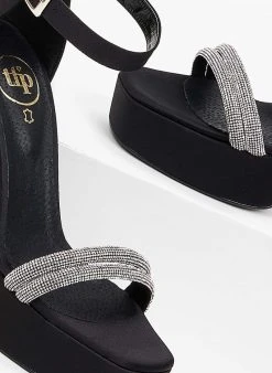 Πέδιλα με φιάπα και στρας υφασμάτινα Tfp - Μαύρο -The Fashion Project κατάστημα pedila tfp saten me strass kai fiapa 100460 d51g