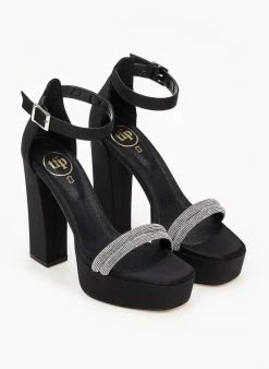 Πέδιλα με φιάπα και στρας υφασμάτινα Tfp - Μαύρο -The Fashion Project κατάστημα pedila tfp saten me strass kai fiapa 100460 jafy