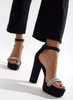 Πέδιλα με φιάπα και στρας υφασμάτινα Tfp - Μαύρο