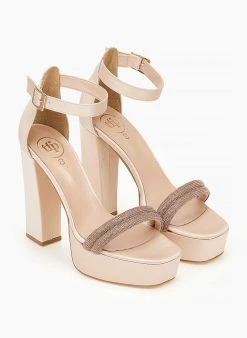 Πέδιλα με φιάπα και στρας υφασμάτινα Tfp - Nude -The Fashion Project κατάστημα pedila tfp saten me strass kai fiapa 100657 0r16