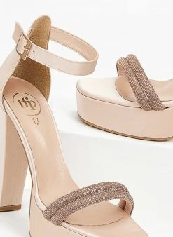 Πέδιλα με φιάπα και στρας υφασμάτινα Tfp - Nude -The Fashion Project κατάστημα pedila tfp saten me strass kai fiapa 100657 cn2c