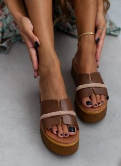 Flatforms δερμάτινα με στρας Estil - Ταμπά