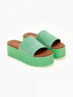 Flatforms καστόρινα με φάσα Estil - Πράσινο -The Fashion Project κατάστημα platformes estil kastorines me fardia fasa 105370 kok7