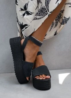 Flatforms Nubuck με μπαρέτα Estil - Μαύρο -The Fashion Project κατάστημα platformes nubuck estil me fardia fasa 104954 vjki