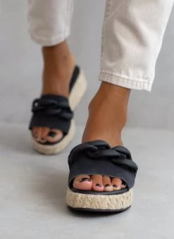 The Fashion Project Flatforms Nubuck με αλυσίδα - Μαύρο -The Fashion Project κατάστημα platformes nubuck estil me kokalini alusida 104189 gpxc