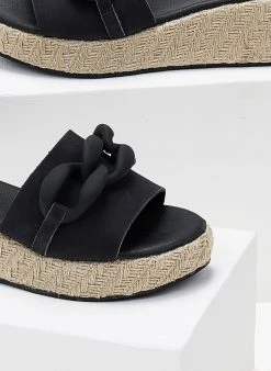 The Fashion Project Flatforms Nubuck με αλυσίδα - Μαύρο -The Fashion Project κατάστημα platformes nubuck estil me kokalini alusida 104189 k7id