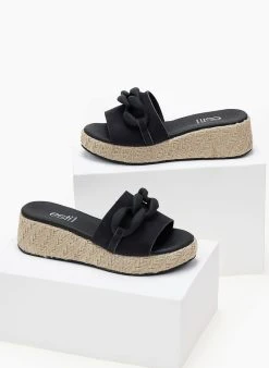 The Fashion Project Flatforms Nubuck με αλυσίδα - Μαύρο -The Fashion Project κατάστημα platformes nubuck estil me kokalini alusida 104189 tas1