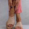 Flatforms δερμάτινα Crossover Iris Sandals - Μπεζ