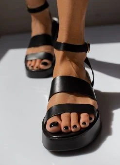 Σανδάλια δερμάτινα με δύο φάσες Tfp - Μαύρο -The Fashion Project κατάστημα sandalia dermatina tfp me fases 102863 nn5t