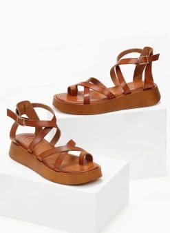Σανδάλια δερμάτινα TFP με χιαστί δέσιμο - Ταμπά -The Fashion Project κατάστημα sandalia dermatina tfp me xiasti desimo 102861 9149