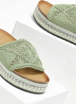 The Fashion Project Σανδάλια με Crochet φάσα και πέρλες - Πράσινο -The Fashion Project κατάστημα sandalia me crochet fasa kai perles 111722 4m6u