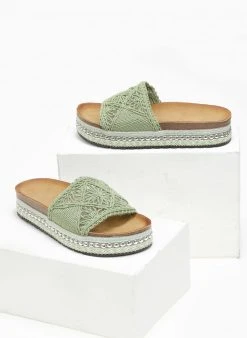 The Fashion Project Σανδάλια με Crochet φάσα και πέρλες - Πράσινο -The Fashion Project κατάστημα sandalia me crochet fasa kai perles 111722 p7ln