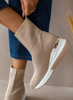 The Fashion Project Sneaker μποτάκια με πλεκτό σχέδιο - Μπεζ