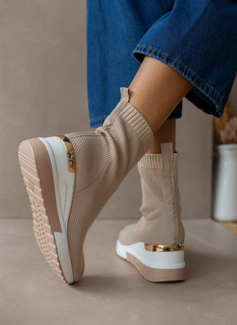 The Fashion Project Sneaker μποτάκια με πλεκτό σχέδιο - Μπεζ 3 The Fashion Project Sneaker μποτάκια με πλεκτό σχέδιο - Μπεζ - Image 3