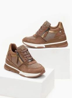 Xti Footwear Sneakers Wedges με Glitter ύφασμα Xti 140060 - Τάουπε -The Fashion Project κατάστημα sneakers me glitter ufasma xti 140060 105697 32n4