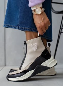 Sneakers μποτάκια δερμάτινα με φερμουάρ CARMELA 160180 - Μπεζ