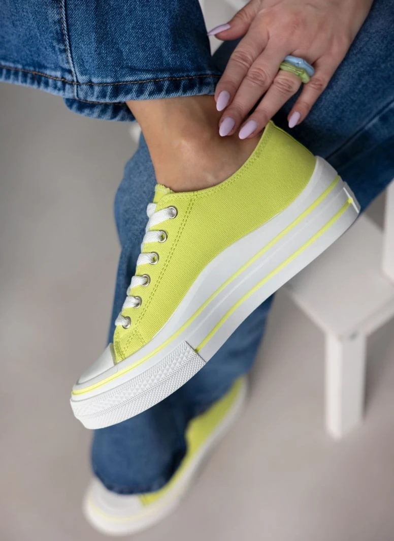 The Fashion Project Sneakers πάνινα με ρίγα στη σόλα - Lime 4 The Fashion Project Sneakers πάνινα με ρίγα στη σόλα - Lime - Image 4
