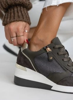 The Fashion Project Sneakers Wedges με φερμουάρ - Λαδί -The Fashion Project κατάστημα sneakers wedges me fermouar 105893 cic4