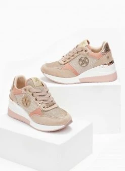 Xti Footwear Sneakers Wedges με Glitter Xti 141116 - Μπεζ -The Fashion Project κατάστημα sneakers wedges me glitter xti 141116 110354 7t30