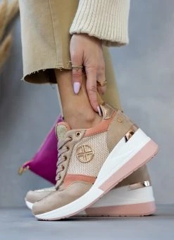 Xti Footwear Sneakers Wedges με Glitter Xti 141116 - Μπεζ