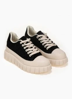 The Fashion Project Sneakers Flatforms Suede - Μαύρο -The Fashion Project κατάστημα suede athlitika me psili sola 94230 11lx