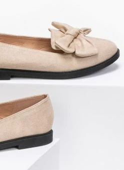 The Fashion Project Μπαλαρίνες Suede με φιόγκο - Μπεζ -The Fashion Project κατάστημα suede mpalarines me fiogko 86072 gvyo