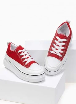 The Fashion Project Sneakers πάνινα με εφέ ραφές - Κόκκινο -The Fashion Project κατάστημα ufasmatina sneakers me efe rafes sti sola 87567 7hc2