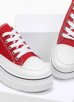 The Fashion Project Sneakers πάνινα με εφέ ραφές - Κόκκινο -The Fashion Project κατάστημα ufasmatina sneakers me efe rafes sti sola 87567 t215