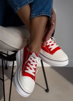 The Fashion Project Sneakers πάνινα με εφέ ραφές - Κόκκινο -The Fashion Project κατάστημα ufasmatina sneakers me efe rafes sti sola 87567 zhkd